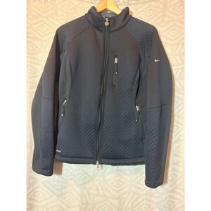 Nike Therma Fit Jacket Womens L Black Full Zip Softshell Athletic Pockets